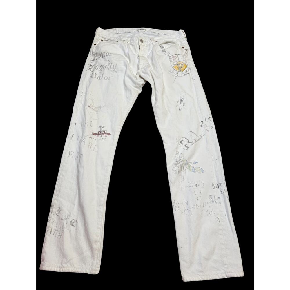 Polo Ralph Lauren Sullivan Slim Jeans Mens 34x32 Embroidered Graffiti Art Pants